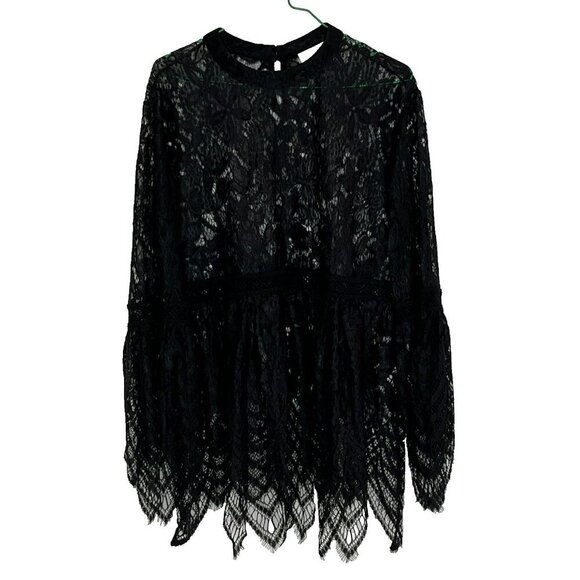Umgee Top sz M Lace Sheer Bell Sleeve Black Wimsigoth Romantic Victorian Goth - Picture 1 of 9